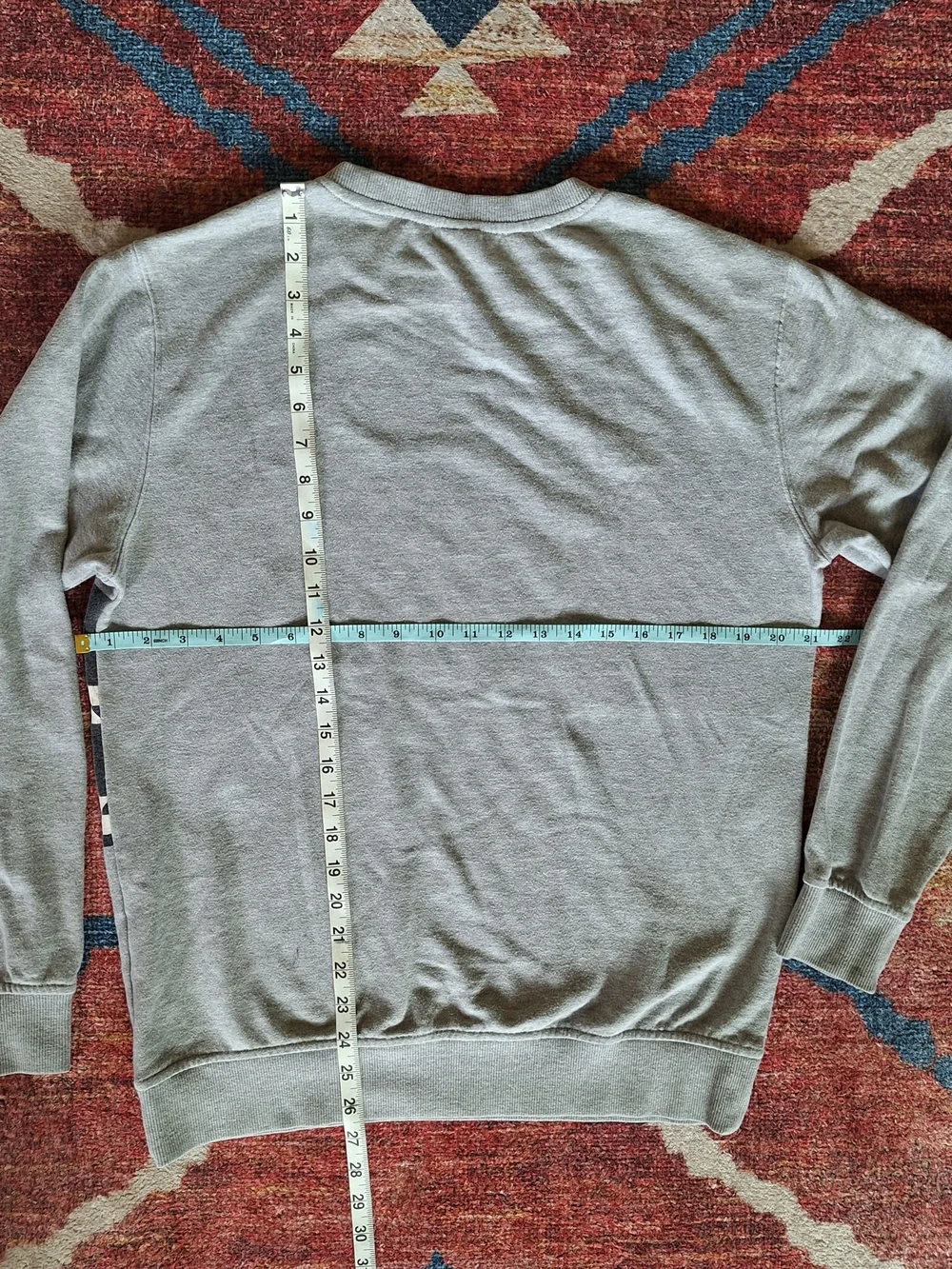 Volcom Grey Crewneck Sweater with Teal & Black Aztec Stripe
